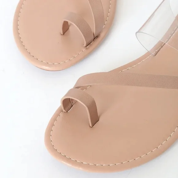 Lulus Avena Nude and Clear Faux Leather Flat Strappy Sandals Size 7.5 - Picture 3 of 4